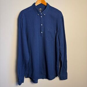 H&M Men's Long Sleeve Polo Shirt Regular Fit Blue Size XL Preppy Campus‎ Chic